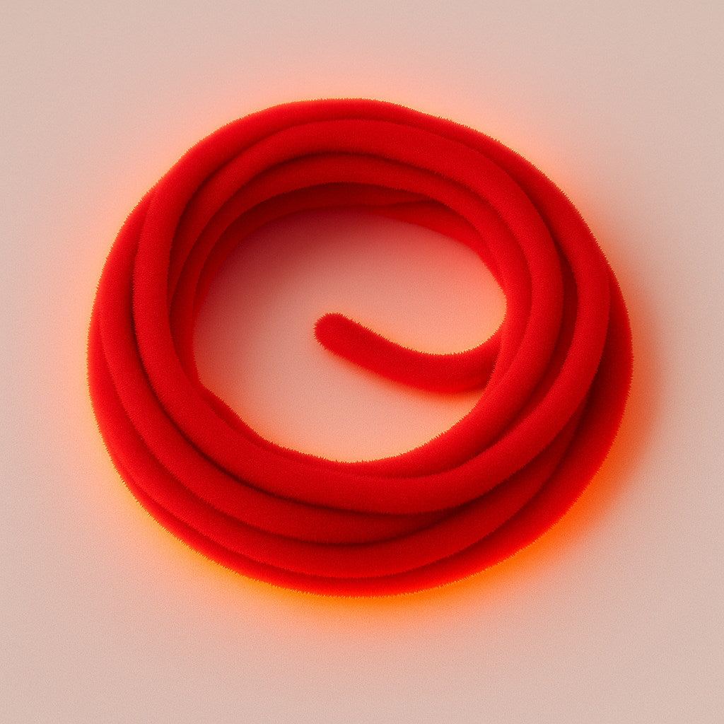 Fluo Sunburst Orange Soldarini Wormstasy Chenille fly-tying material, close-up pulsing fiber texture, studio lighting