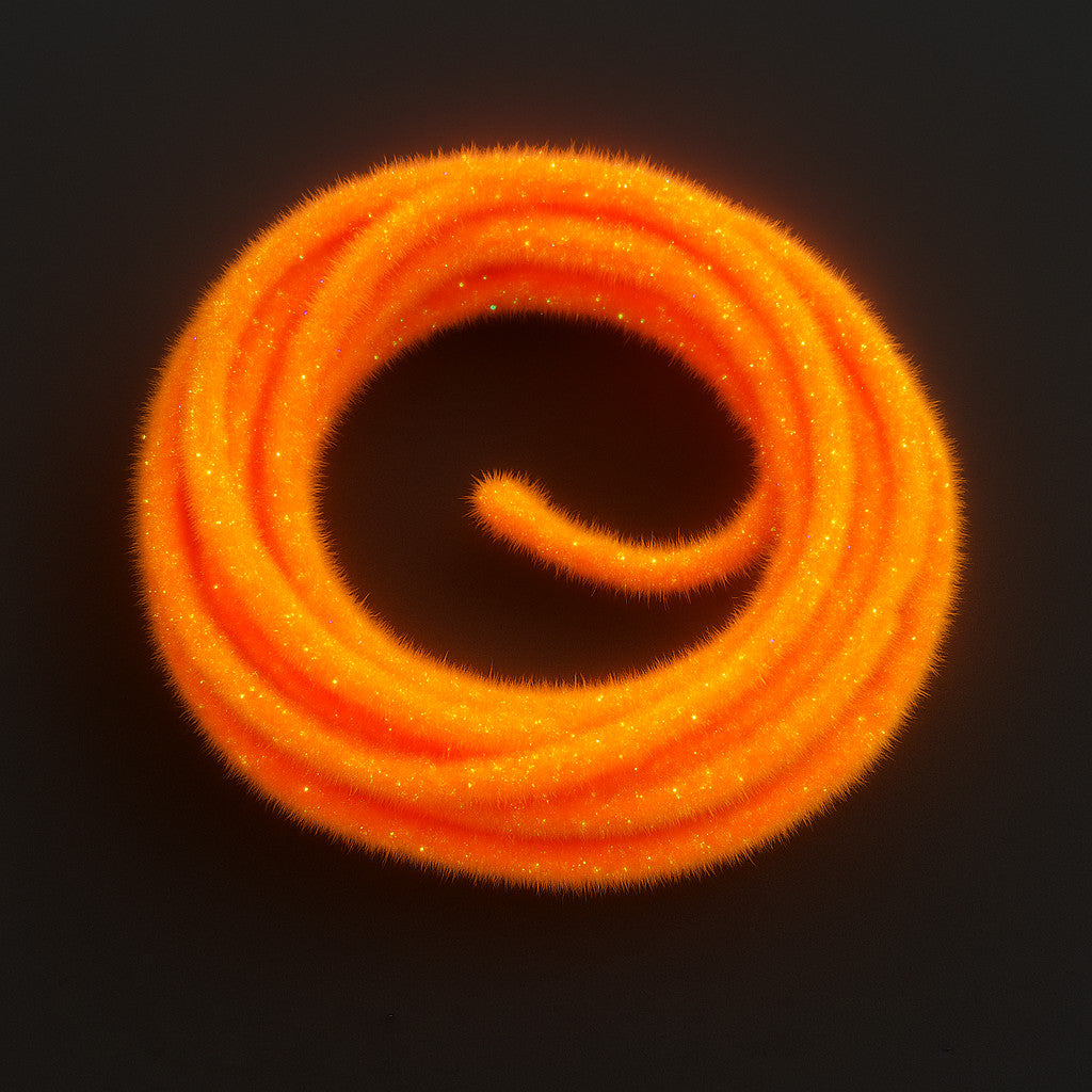 Soldarini Wormstasy Chenille UV – Fluo Fire Orange fly tying material on dark background