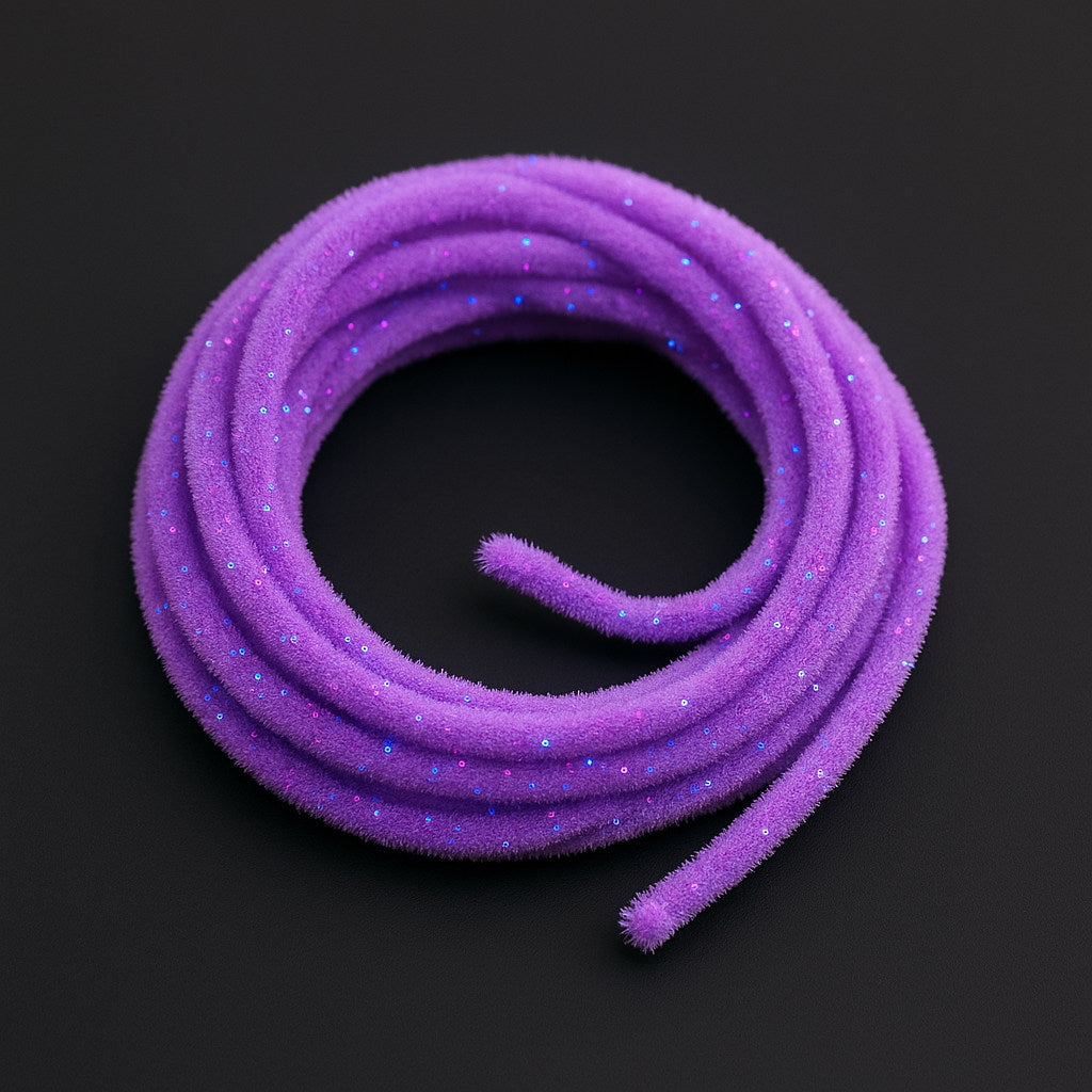Soldarini Wormstasy Chenille UV – Purple fly tying material on dark background