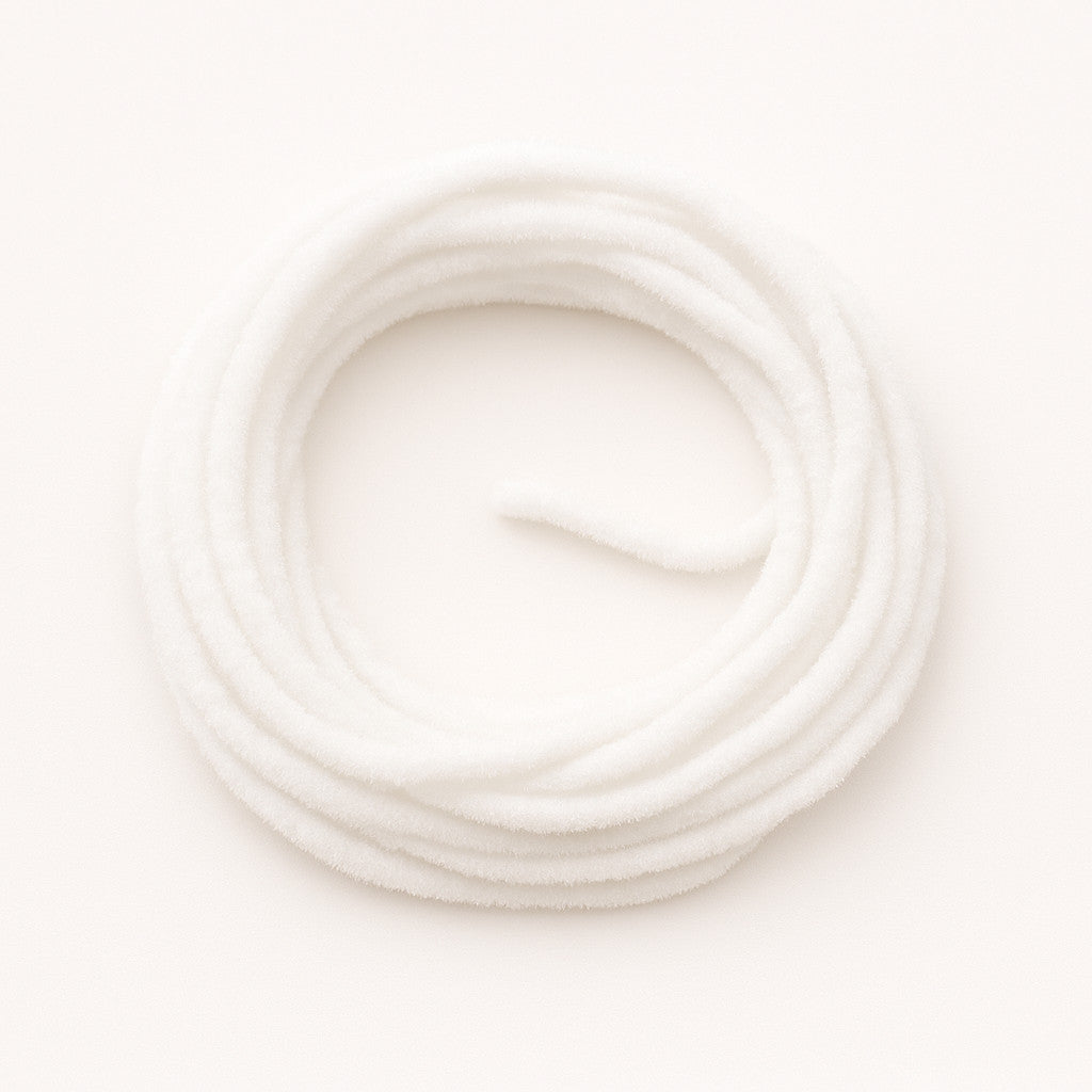 White Soldarini Wormstasy Chenille fly-tying material, close-up pulsing fiber texture, studio lighting