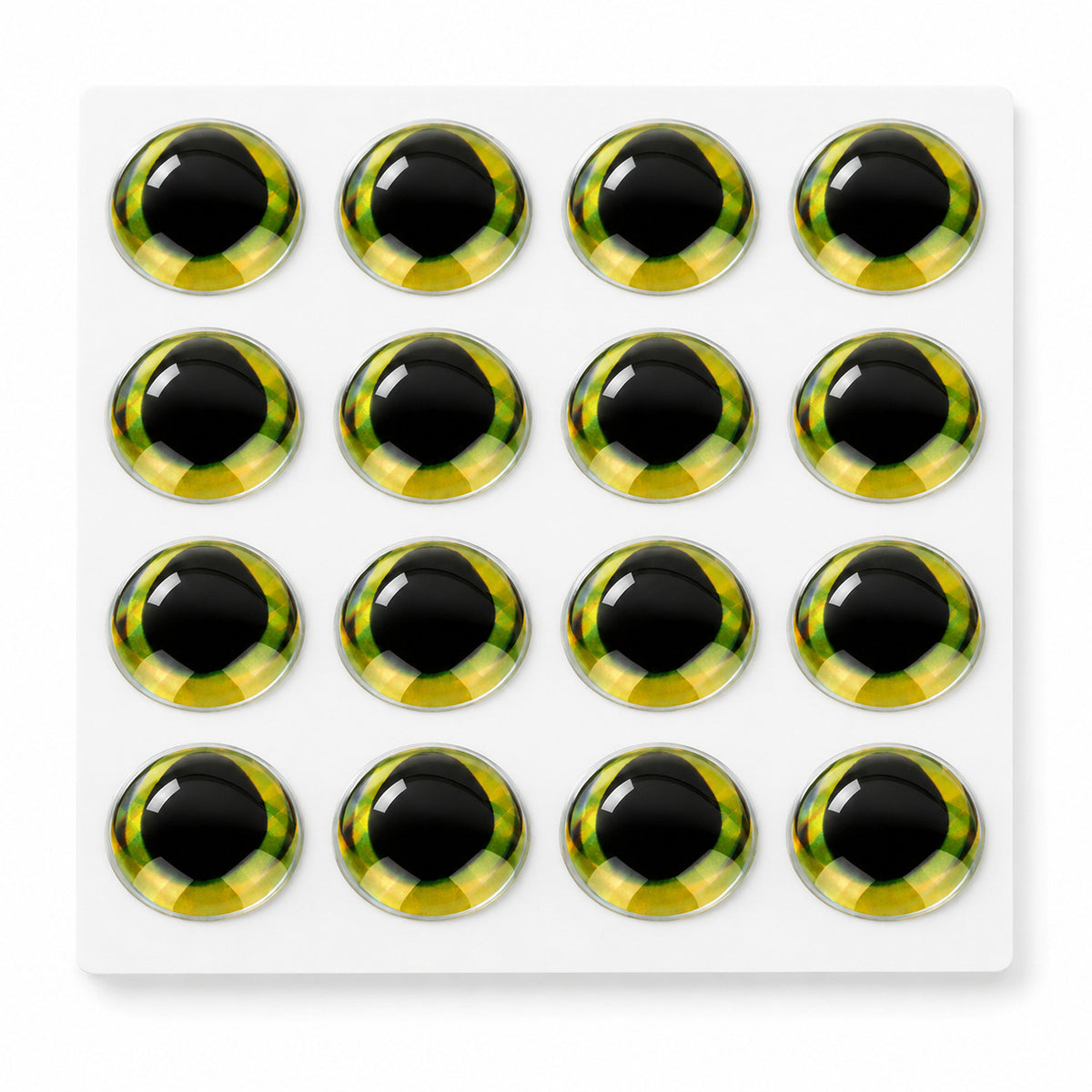 SYBAI Ultra 3D Epoxy Eyes Basic Yellow 7 mm, illustrative close-up of 16 individual round adhesive eyes