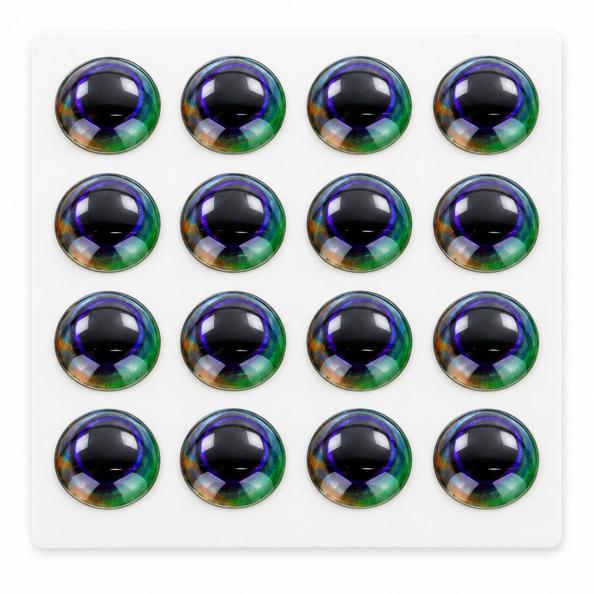 SYBAI Ultra 3D Epoxy Eyes Mystic 7 mm, illustrative close-up of 16 individual round adhesive eyes