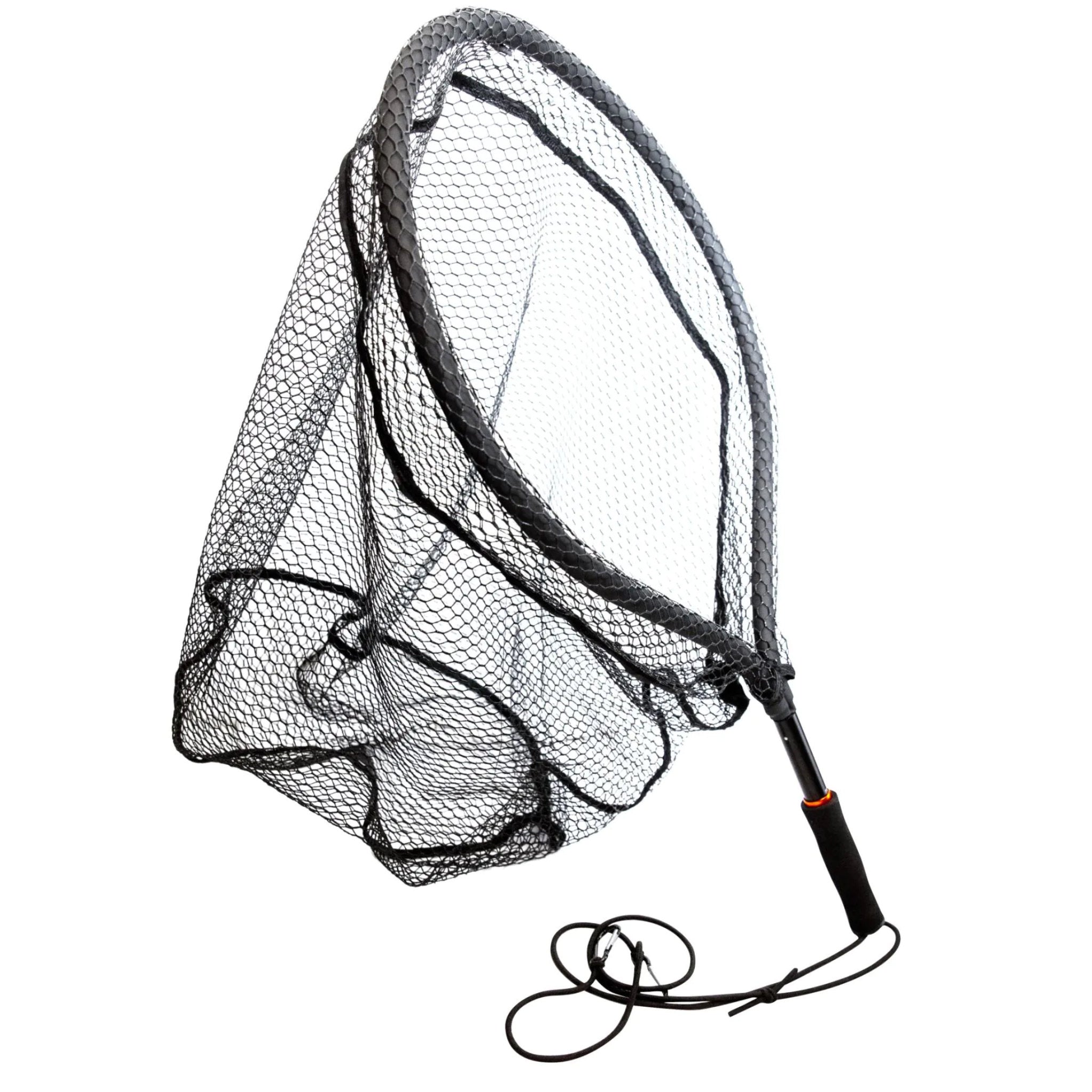 Traun River aluminium landing net with integrated scale and rubberized net