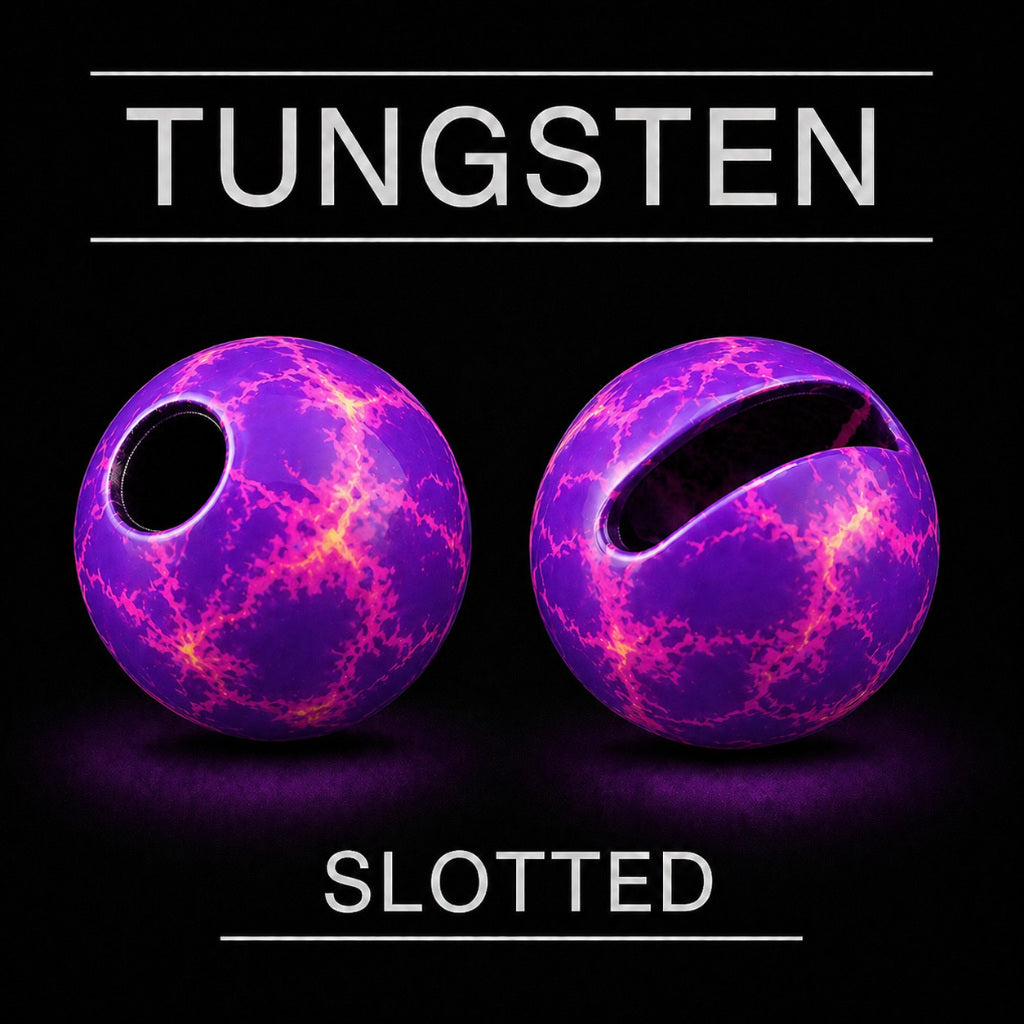 Tungsten slotted bead marbre black UV violet pink fly tying