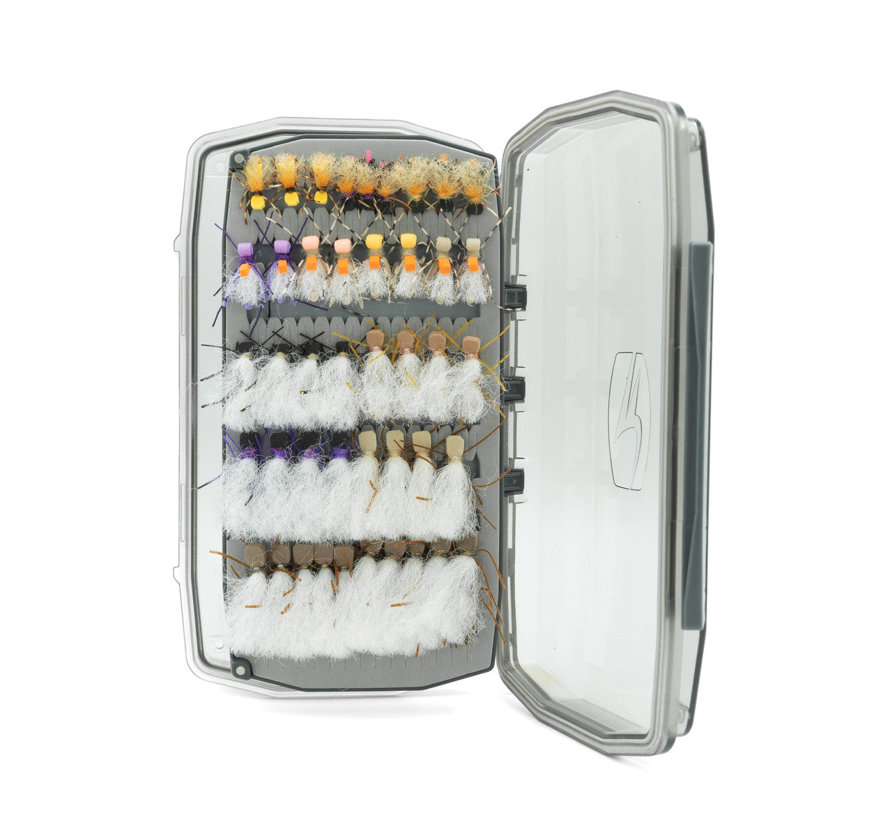 Waterproof fly box Umpqua WP Essential Large – Hot Orange, open back view.