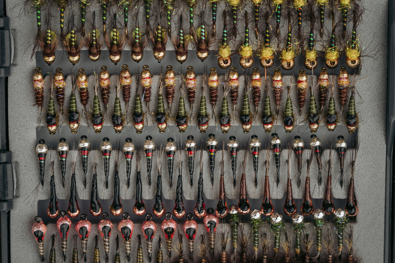 Umpqua WP Essential Large waterproof fly box with realistic fly patterns.