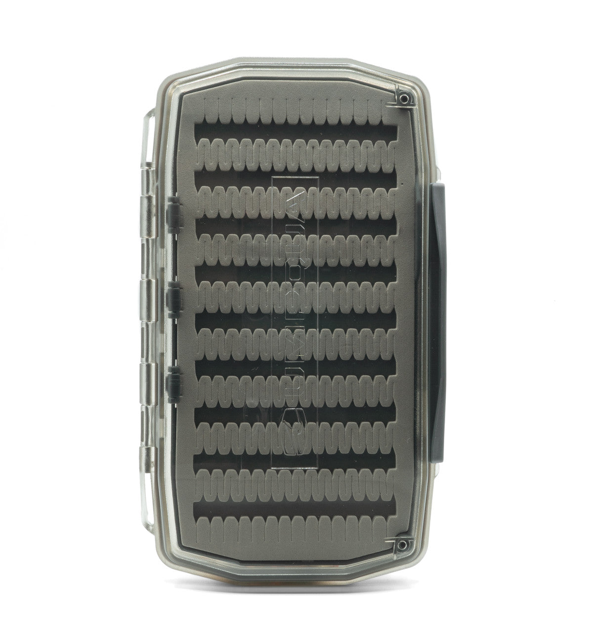 Waterproof fly box Umpqua WP Essential Large – Olive, open back view.