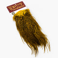 Whiting Farms Coq de Leon Silver Saddle Grizzly Dyed Yellow feathers